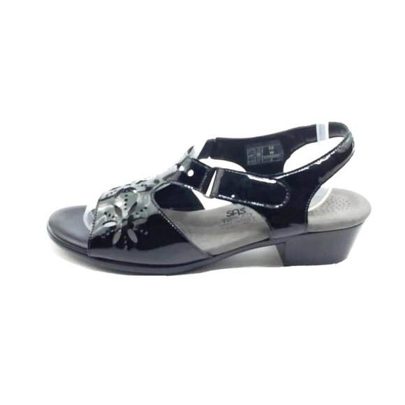 SAS Crissy Black Patent Leather Slingback Comfort Sandals Size 10W USA - Picture 1 of 10